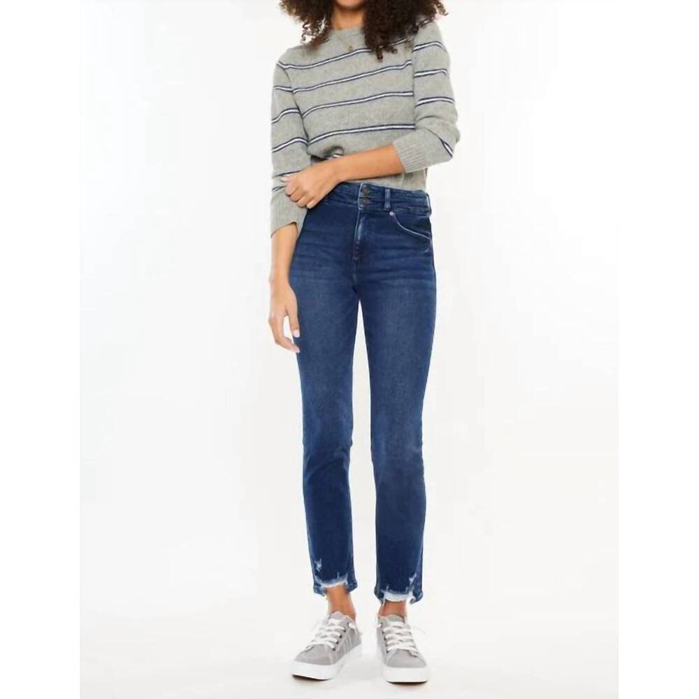 NEW KANCAN high rise slim straight jeans in dark stone wash